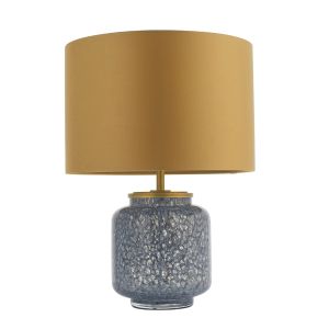 Essence 1 Light E27 Cobalt Glass Table Lamp With Inline Switch C/W Matt Antique Brass Shade