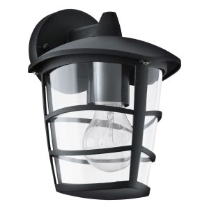 Aloria 1 Light E27 Outdoor IP44 Black Down Wall Light With Clear Plastic Diffuser