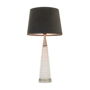 Naia 1 Light E27 Clear Ribbed Glass Base With Polished Nickel Detail C/W Mocca Velvert Fabric Shade