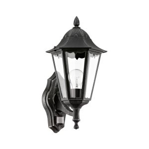 Navedo 1 Light E27 Outdoor IP44 PIR Wall Light Black With Clear Glass