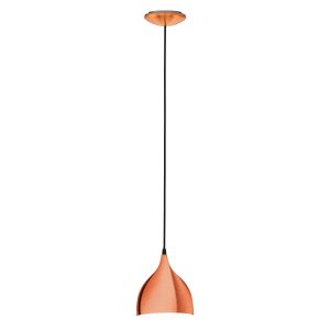 Coretto 1 Light E27 Brushed Copper Adjustable Pendant With White Inner Shade