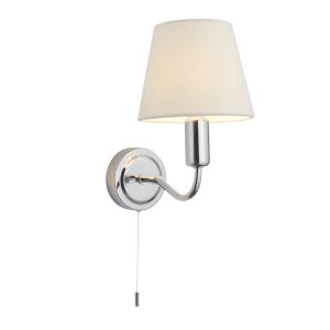 Conway 1 Light G9 Chrome IP44 Bathroom Wall Light With Pull Cord Switch C/W Ivory Fabric Shade