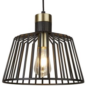 Bird Cage Frame 1 Light Pendant, Black And Gold 9411BK