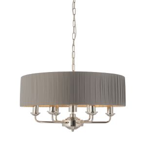 Highclere 6 Light E14 Bright Nickel Ceiling Pendant C/W Wardleyed Charcoal Fabric Shade