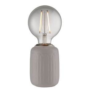 Olivia 1 Light E27 Gloss Taupe Glaze Handmade Ceramic Table Lamp With Satin Nickel Metalwork With Inline Switch