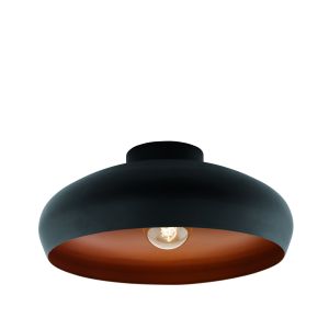 Mogano 1 Light E27 Black Flush Ceiling Light With Copper Inner Shade