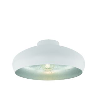 Mogano 1 Light E27 White Flush Ceiling Light With Silver Inner Shade