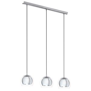 Rocamar 3 Light E27 Polished Chromer Adjustable Linear Pendant With Clear Outer Glass Shade