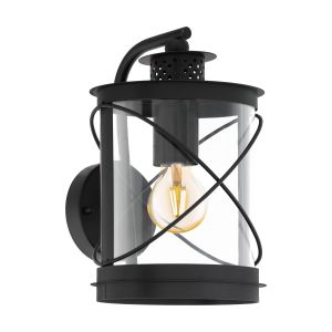 Hilburn 1 Light E27 Outdoor IP44 Wall Light Black With Transparent Plastic Shade