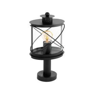 Hilburn 1 Light E27 Outdoor IP44 Black Pedestal With Plastic Transparent Shade