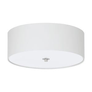 Pasteri 3 Light E27 Satin Nickel Flush Ceiling Light With White Fabric Shade