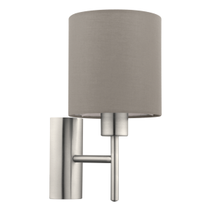 Pasteri 1 Light E27 Satin Nickel Flush Wall Light WithTaupe Fabric Shade