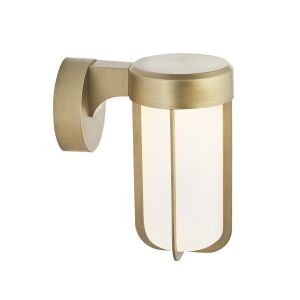 Pacato 1 Light 8W Integrated LED 2700K, 470lm Brushed Gold Die Cast IP44 Outdoor Wall Light With Frosted Glass Shade