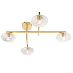 Fossa 4 Light G9 Bathroom IP44 Semi Flush Brushed Gold With Ribbed Glass