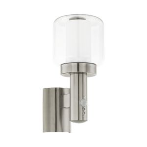 Poliento 1 Light E27 Outdoor IP44 Stainless Steel Wall Light With PIR And With Clear Glass