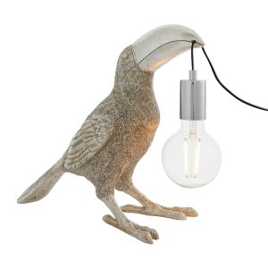 Gatto 1 Light E27 Vintage Silver Toucan Table Lamp With Inline Switch