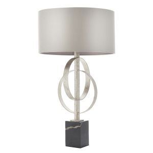 Vitra 2 Light E27 Silver Leaf Double Hoop Table Lamp With Inline Switch C/W Mink Shade