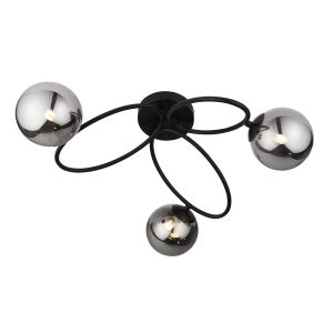 Ellipse 3 Light G9 Satin Black Flush Ceiling Light With Smoked Mirorr Glass Shades