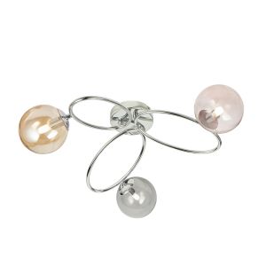 Ellipse 3 Light G9 Chrome Flush Ceiling Light With Pink, Champagne & Grey Tinted Glass Shades