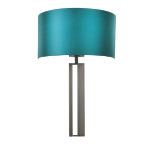 Keuco 1 Light E27 Brushed Bronze Slotted Wall Light C/W Teal Satin Fabric Shade