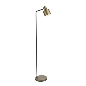 Mayfield 1 Light E27 Antique Brass & Matt Black Industrial Style Floor Lamp With Switch