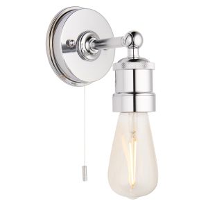 Palermo 1 Light E27 Polished Chrome IP44 Bathroom Wall Light With Pull Cord Switch
