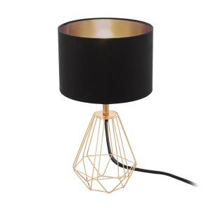 Carlton 1 Light E14 Copper Table Lamp With Black Fabric Shade With Cpper inner With Inline Switch