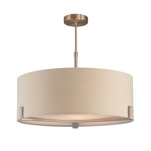 Hayfield 3 Light E27 Satin Nickel Adjustable Pendant C/W Pale Grey Fabric Shade