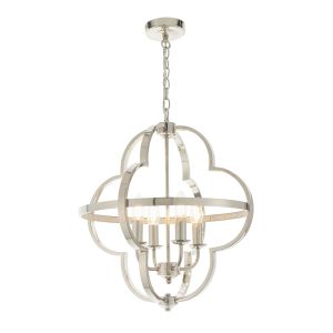 Dansani 4 Light Bright Nickel Adjustable Shaped Pendant With Clear Faceted Reflective Details