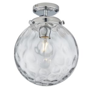 Elston 1 Light E27 Chrome Bathroom IP44 Semi Flush Fitting C/W Clear Glass Dimpled Shade