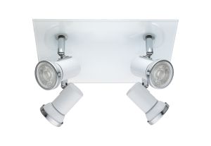 Tamara 4 Light GU10 White IP44 Bathroom Square Flush Spotlight With Chrome Detail
