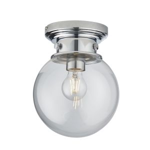 Cheswick 1 Light E27 Chrome Bathroom IP44 Flush Fitting C/W Clear Glass Globe Shade