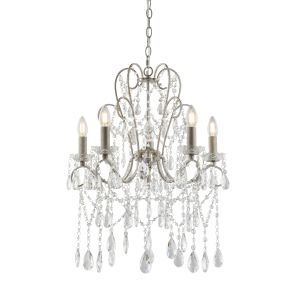 Curvo 5 Light E14 Aged Silver Adjustable Ceiling Pendant With Clear Faceted Cut Crystal Glass