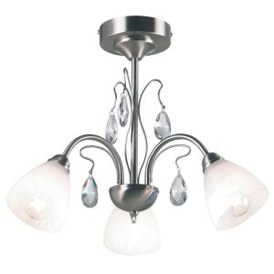Endon 96373-MN Roma Ceiling Lamp In Matt Nickel With Alabaster Glass Shade 3 Light In Nickel