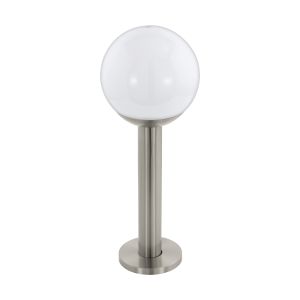 Nisia-C 1 Light E27 Low Energy Outdoor IP44 Stainless Steel Pedestal With White Plastic Globe Shade
