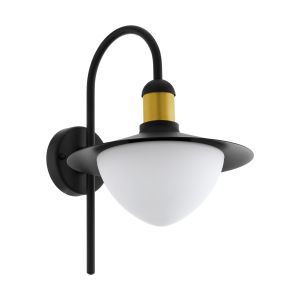 Sirmione 1 Light E27 Outdoor IP44 Black Wall Light With White Glass