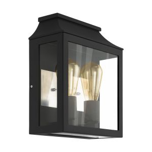 Soncino 1 Light E27 Outdoor IP44 Black Wall Light With Clear Glass