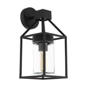 Trecate 1 Light E27 Outdoor IP44 Black Wall Light With Clear Glass
