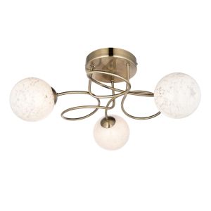 Hermnes 3 Light G9 Antique Brass Semi Flush Ceiling Light C/W White Confetti Glass Shades