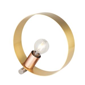 Hoop 1 Light E27 Brushed Brass & Brushed Copper Table Lamp With Inline Switch