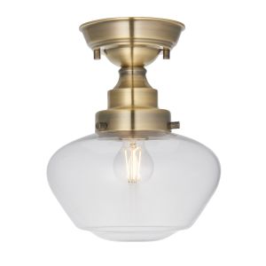 Marmi 1 Light E27 Semi Flush Antique Brass With Clear Glass