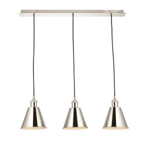 Rumi 3 Light E27 Bright Nickel Adjustable Linear Pendant White Painted Inner Shade