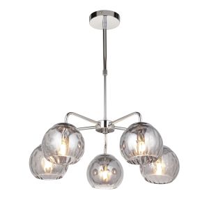 Dimple 5 Light E14 Polished Chrome Telescopic Ceiling Fitting C/W Smokey Mirrored Dimpled Glass Shades