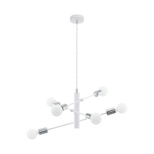 Gradoli 6 Light E27 White Adjustable Pendant With Polished Chrome Detail