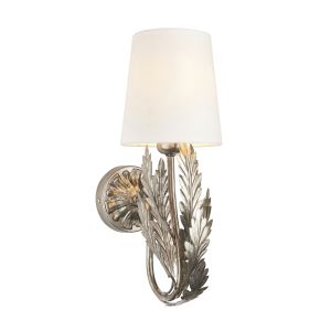 Delphine 1 Light E14 Silver Leaf Wall Light With Brontel Leaves C/W Ivory Cotton Fabric Shade