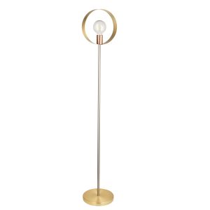 Hoop 1 Light E27 Brushed Brass & Brushed Copper Floor Lamp With Inline Foot Switch