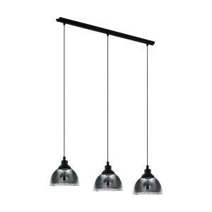 Beleser 3 Light E27 Black Adjustable Linear Pendant With Black Transparent Glass Shades