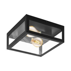 Amezola 2 Light E27 IP44 Square Wall/Ceiling Flush Light Bathroom With Clear Glass Panels