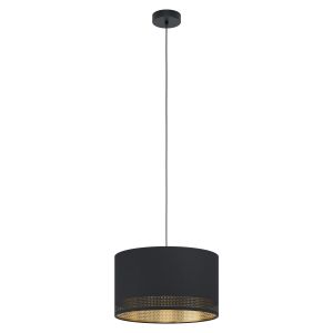 Esteperra 1 Light E27 Black Adjustable Pendant With Gold Inner Fabric Shade