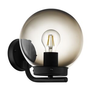 Taverna 1 Light E27 Outdoor IP44 Black Wall Light With Plastic Smoke Globe Shade